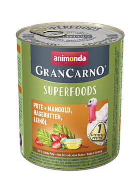 Animonda GranCarno - Superfoods,
Pute + Mangold, Hagebutten, Leinöl 800 g