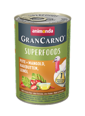 Animonda GranCarno - Superfoods,
Pute + Mangold, Hagebutten, Leinöl 400 g