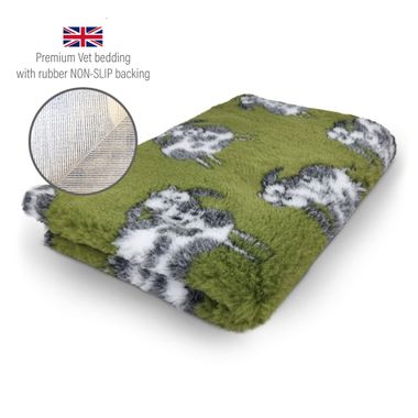 DRYBED Premium Vet Bed Farm Animals Woolly Cow grün 100 x 75 cm