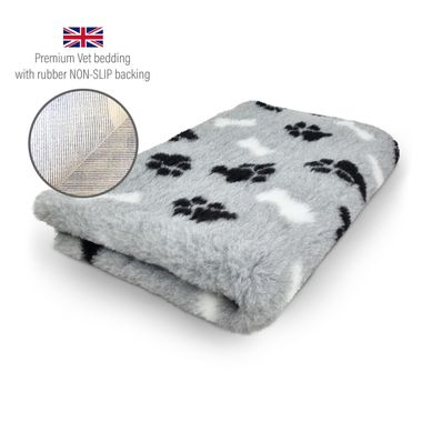 DRYBED Premium Vet Bed Pfoten & Knochen grau 150 x 100 cm