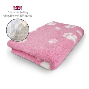 DRYBED Premium Vet Bed pink mit weißen Pfoten 100 x 75 cm