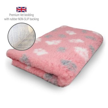 DRYBED Premium Vet Bed rosa mit grauen & weißen Pfoten 100 x 75 cm