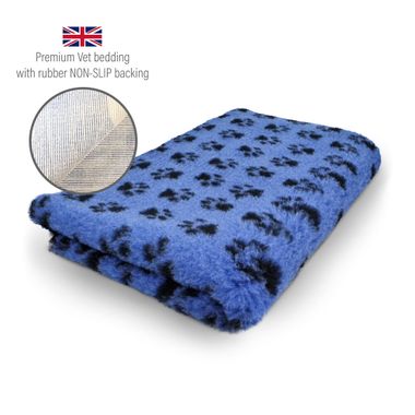 DRYBED Premium Vet Bed Small Paws kobaltblau mit schwarzen Pfoten 150 x 100 cm