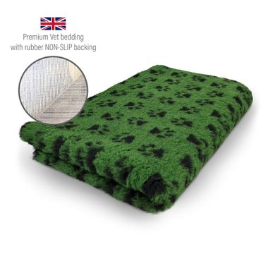 DRYBED Premium Vet Bed Small Paws grün mit schwarzen Pfoten 150 x 100 cm