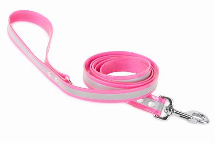 Firedog BioThane Hundeleine Reflekt 25 mm 1,2 m mit Handschlaufe & D-Ring rosa