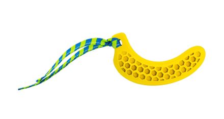 HipHop Dentálna hračka banán prírodná guma pre šteňatá s látkovým strapcom 12 cm