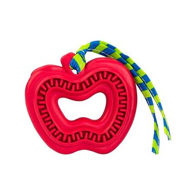 HipHop Dentálna hračka jablko prírodná guma pre šteňatá s látkovým strapcom 8 cm