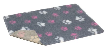 Vetbed® Rutschfest grau mit rosa und weissen Pfoten 100 x 150 cm